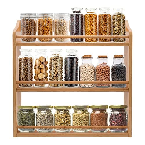 FoverOne 3-Tier Bamboo Spice Rack, 15.74" L x 5.11" W x 16.53" H, Wood Spice Jars Holder, Seasoning Rack Spice Bottle Shelf Organizer for Kitchen...