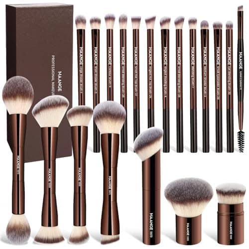 MAANGE 20 pièces pinceaux de maquillage avec boîte-cadeau, pinceaux de maquillage multifonctionnels à double extrémité pour mélanger la poudre liquide correcteur crème blush...