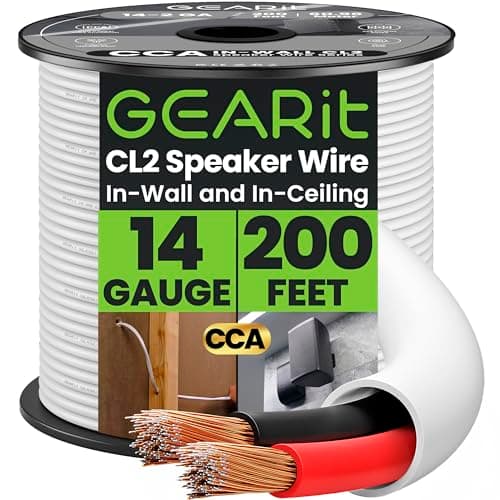 GEARit 14 Gauge Speaker Wire, CL2 Rated 14 Gauge Wire 200ft, Audio Cable with Red/Black Color Coded, Speaker Cable for in-Wall Home Theater, Car...