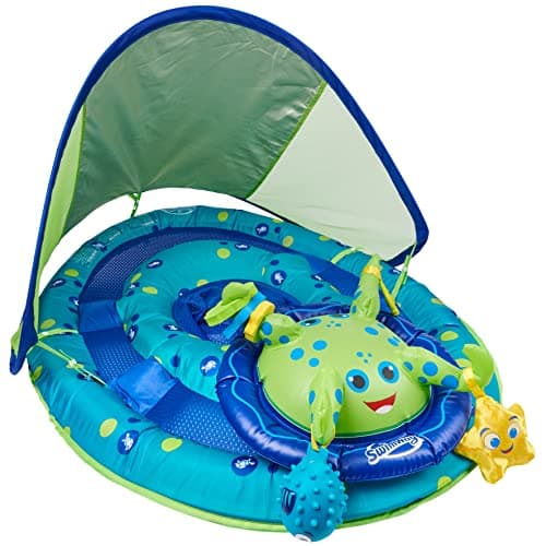 Centre d'activités SwimWays Baby Spring Float, flotteur de piscine pour bébé avec auvent et protection UPF, jouets de piscine et accessoires de piscine pour enfants de 9 à 24 ans...