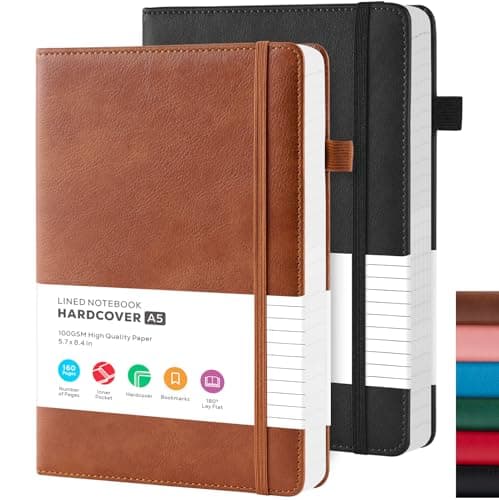 2 Pack Journal Notebook, Hardcover A5 Diary Journal for Women/Men Work, Leather Notebooks for School Supplies, 100GSM Lined Paper, No Bleed, Inner...