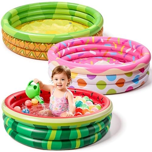 Paquet de 3 piscines gonflables pour enfants de 45 "X 10", piscine pastèque, ananas et cupcake pour la joie saisonnière des enfants, piscine d'eau intérieure et extérieure...
