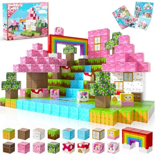 Annexfun Blocs magnétiques - 100PCS Blocs de construction magnétiques Cubes aimants licorne - Jouets magnétiques pour fille de 3 ans, cadeaux d'anniversaire de Noël pour...