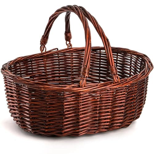 Dicunoy Wicker Picnic Basket with Handle, Large Empty Gift Basket to fill, Open Top Market Harvest Baskets for Garden, Fruit, Candy, Wine, Egg...