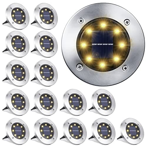 LYHOPE Lampes solaires au sol d'extérieur, paquet de 16 lampes à disque solaire à 8 LED, éclairage de jardin étanche, éclairage de chemin enterré, éclairage paysager pour...