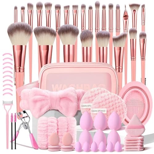 HGHDBT 70 pièces ensemble de pinceaux de maquillage rose kit de maquillage professionnel ensemble d'outils de maquillage multifonctionnel avec étui accessoires de maquillage pour le visage, fond de teint...