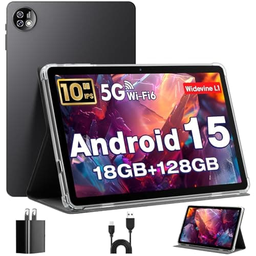 Tablette Android, tablettes Android 10 pouces, tablette Octa-Core, 18 Go + 128 Go, extension 1 To, écran HD IPS 1280 x 800, GPS, Widevine L1, WiFi 5G + 2,4 G,...