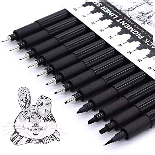 Stylos d'art TWOHANDS, stylos à encre Fineliner, ensemble de 12 stylos de dessin technique, stylo à pigments, pointe fine, noir, étanche, pour l'art ...