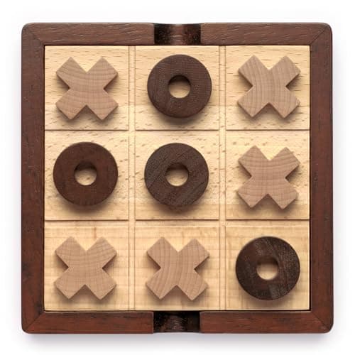 Lingle Jeu de Tic Tac Toe en bois de luxe de 5,5 pouces, jeu de société classique pour les activités familiales, décoration de table élégante pour le salon, parfait pour l'intérieur...