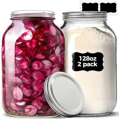 ComSaf 1 gallon Mason Jars 2 pièces, bocaux en verre de 128 oz avec couvercles, récipients de stockage de sucre de farine, grands récipients en verre pour cornichons, aliments fermentés,...