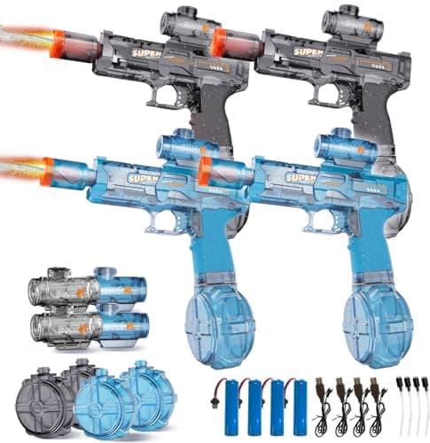 Pistolet à eau électrique 4 pièces pour enfants et adultes, mini pistolet à eau automatique avec muselière clignotante, portée de 26 pieds, pistolet à eau rechargeable étanche pour piscine d'été...