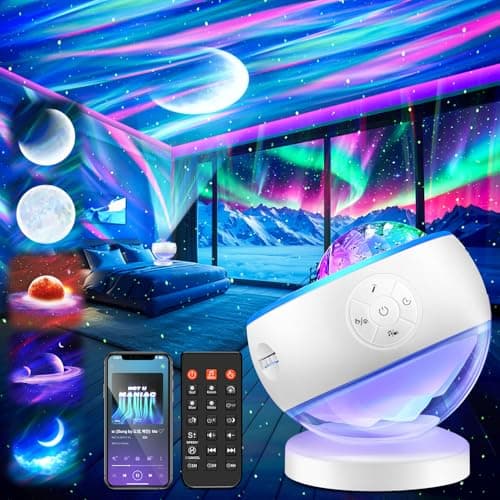 Projecteur d'aurores boréales Projecteur de galaxie avec plus de 300 effets de lumière, projecteur d'étoiles LED pour lumière aurore de chambre à coucher, télécommande, 15 bruits blancs,...