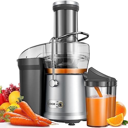 Presse-agrumes GDOR 1200 W avec goulotte d'alimentation plus grande de 3,2", système de coupe amélioré en titane, extracteur de jus centrifuge avec...