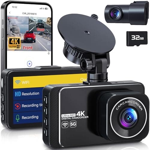 Caméra avant et arrière DELLFY Dash Cam avec contrôle par application, dashcam 4K avant et arrière 2K avec WiFi 5G, vision nocturne, capteur G, enregistrement en boucle et 24H...