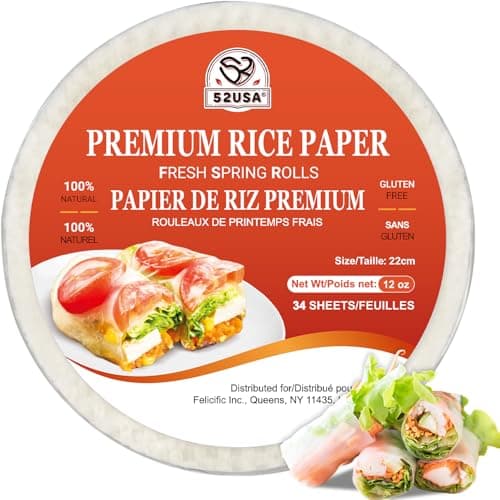 Papier de riz 52USA, 1 paquet, rouleaux de printemps et boulettes frais, 34 feuilles, sans gluten, végétalien, faible en glucides, wraps vietnamiens (...