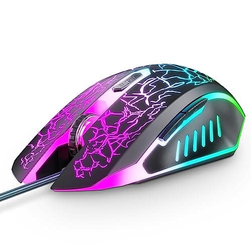 VersionTECH. Souris de jeu Souris d'ordinateur filaire ergonomique avec rétroéclairage LED 7 couleurs, paramètres 4 DPI jusqu'à 3600 DPI Compatible pour Chromebook...