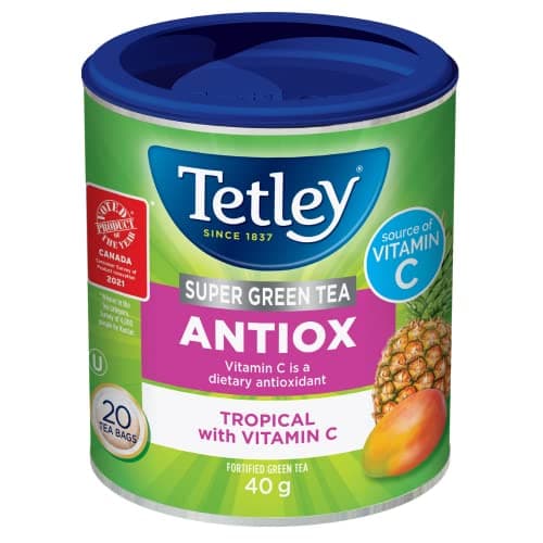 Tetley Super Green Tea Antioxidant - Tropical Tea Pineapple and Mango Fusion with Vitamin C - 20 Tea Bags, 40 Grams, Contains Caffeine