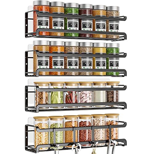 Bunoxea Spice Rack wall mounted 4 Pack, Space-Saving Spice Organizer for Spice Jars and Seasonings,Screw or Adhesive Hanging Spice Rack Organizer...