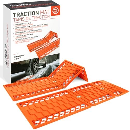 72HRS Tapis de traction pour pneus d'urgence automobile toutes saisons, tapis de traction d'hiver, tapis de traction pour pneus tout terrain, neige, boue, saleté, lot de 2-55 x 18 cm (orange)