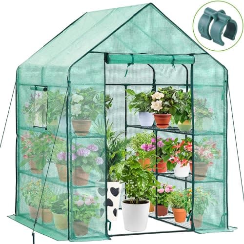 Serre 57,5" x 57" x 76" pour l'extérieur avec fenêtres d'observation, grande serre pour plantes Ohuhu, 3 niveaux 12 étagères, serre...