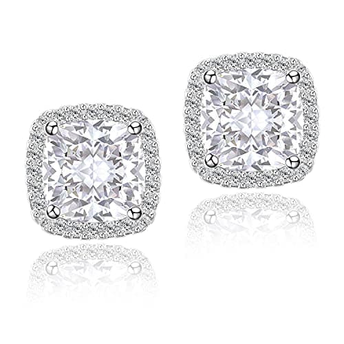 YOMELA Boucles d'oreilles à tige en oxyde de zirconium pour femme, boucles d'oreilles hypoallergéniques en or blanc, petites boucles d'oreilles carrées délicates avec pierre de naissance CZ pour femme