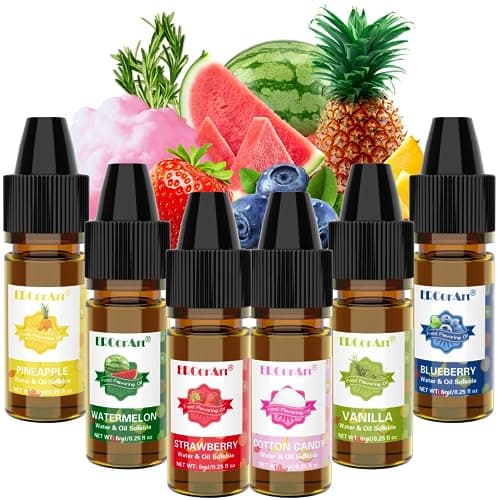 Huile aromatisante alimentaire - Arômes concentrés de bonbons, 6 huiles aromatisantes liquides pour brillant à lèvres, huile aromatisée à la barbe à papa et à l'ananas pour la pâtisserie, la cuisine, les boissons,...