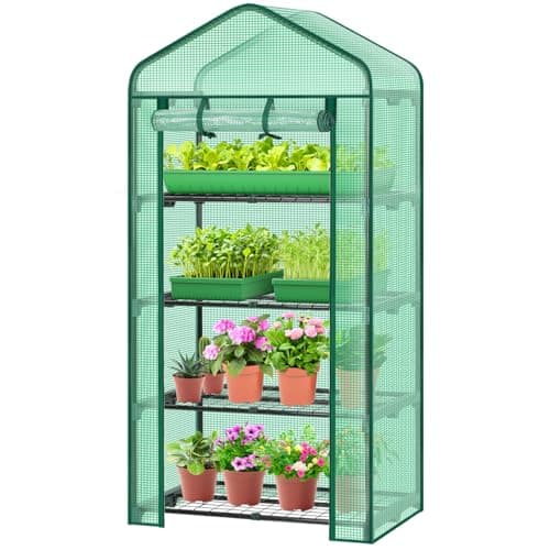 Mini serre, petites serres pour plantes Ohuhu, supports à 4 niveaux, serre de jardin portable pour semis de germination en extérieur et en intérieur,...