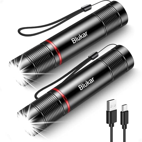 Blukar LED Rechargeable Flashlight 2 Pack, Super Bright Small Handheld Flashlights- Zoomable, Adjustable Brightness, Long Lasting Flash Light,...