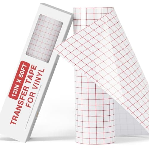 Rouleau de ruban de papier de transfert en vinyle transparent YRYM HT - 12 x 50 pieds avec ruban d'application de grille d'alignement pour Silhouette Cameo, vinyle adhésif pour décalcomanies, panneaux,...