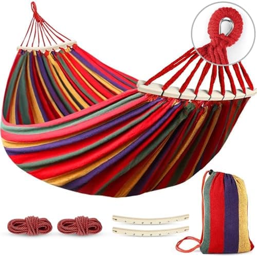 MOSFiATA Camping Hammock 550lb Upgraded Thickened 320G Durable Canvas Fabric Single Hammocks with Two Anti Roll Balance Beam and Sturdy Metal Knot...