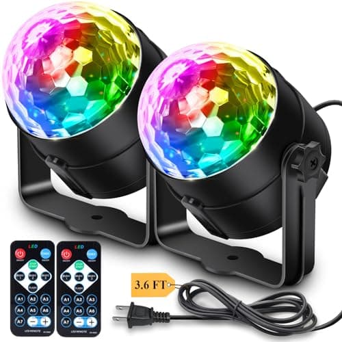 Apeocose 2-Pack Disco Ball Party Lights Sound Activated with Remote Control, 12 Modes Strobe Stage DJ Lights for Home Room Karaoke Dance Party...