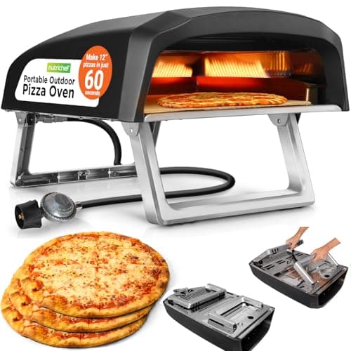 Four à pizza au propane extérieur NutriChef – Machine à pizza portable à gaz de 12 pouces avec cuisson en 1 minute, corps en acier au carbone, pierre, régulateur et livret de recettes –...