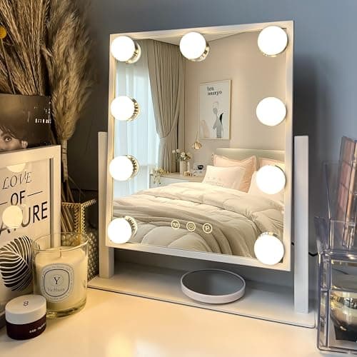 LuxeVue Makeup Mirror with Lights, HD Vanity Mirror with 3 Lighting Modes, 14x12 Light Up Mirror with Touch Sensor, Detachable Round 3.5" 10X Spot,...