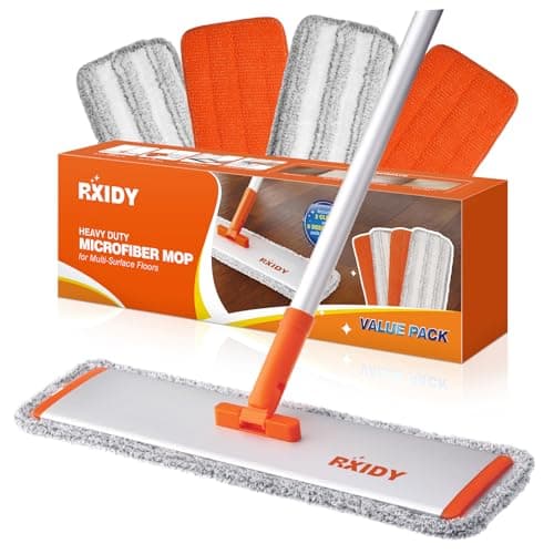 Vadrouille en microfibre RXIDY Grande vadrouille plate de 18" avec 4 tampons lavables réutilisables Vadrouilles professionnelles avec manche en aluminium Vadrouilles humides et anti-poussière pour stratifiés...