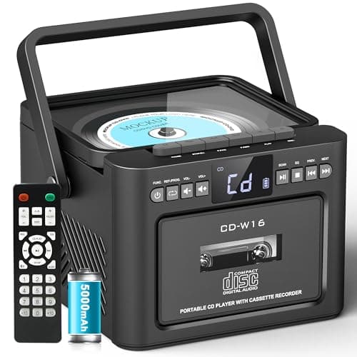 Greadio Lecteur CD Portable, Boombox avec Lecteur CD Cassette, Boom Box Batterie Rechargeable 5000mAh avec Télécommande, Bluetooth 5.1, Radio FM,...