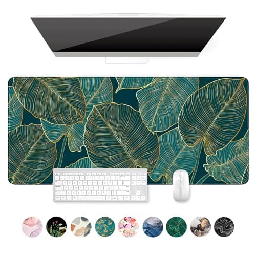 Auhoahsil Desk Mat, Ultra Large Mouse Pad, XXL Gaming Mousepad, Green Tropical Leaves Desk Pad, Big Extended Full Size Mouse Pad, Desktop Desk Matt...