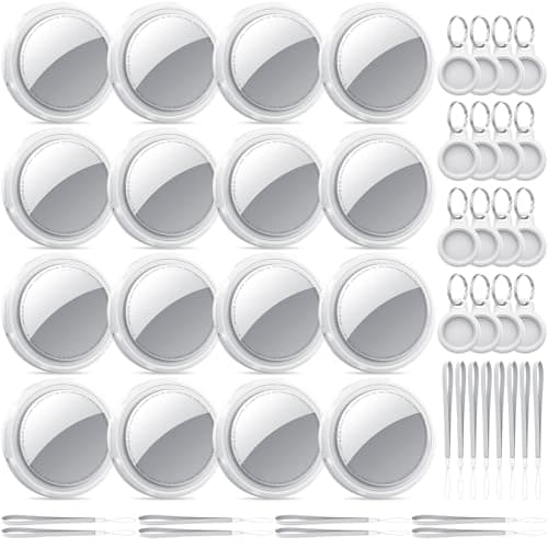 QCOQ Air Tracker Tags 16 Pack Blanc, les trackers Bluetooth fonctionnent avec Apple Find My (iOS uniquement) avec un mini étui de protection/porte-clés/lanière, des outils de recherche d'articles...
