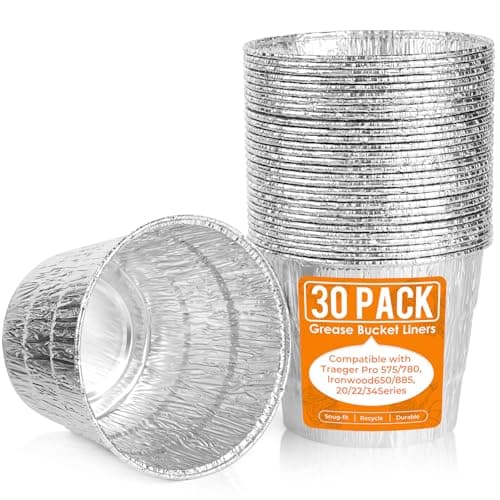 30-Pack Grease Bucket Liners for Traeger: Disposable Aluminum Drip Bucket Liner - Traeger Accessories Compatible with Traeger Pro 575/780,lronwood...