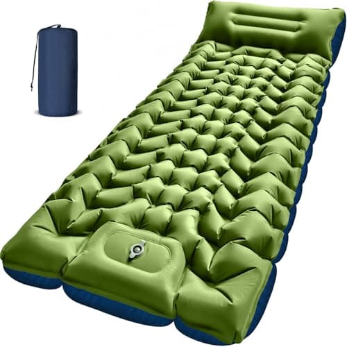 Myxslop Matelas de couchage de camping, coussin de couchage autogonflant avec oreiller Pompe à pied intégrée Coussins de couchage gonflables portables compacts pour l'extérieur...