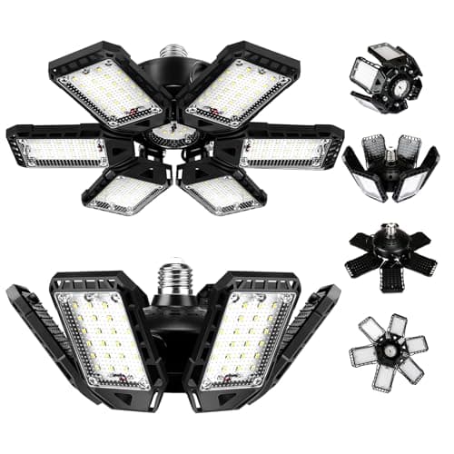 Lot de 2 ampoules LED pour garage, 180 W, 18 000 lm, 6 500 K, éclairage de magasin avec 6 plus 1 panneaux déformables, plafonniers de grange pour sous-sol pour E26/E27