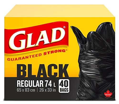Glad Black Garbage Bags - Regular 74 Litres - 40 Trash Bags Made in Canada of Global Components