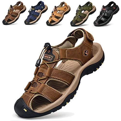 Men Sandals Closed Toe Walking Fastening Hiking Sport Shoes Leather Sandals