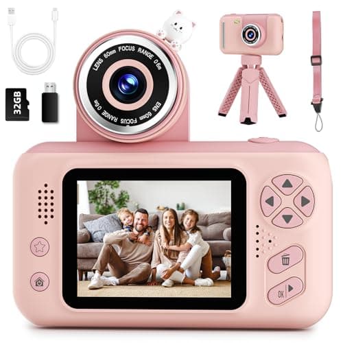 Appareil photo pour enfants filles pour filles de 3 4 5 6 7 8 9 ans, caméra selfie vidéo HD 1080P avec carte SD 32G, jouets d'appareil photo numérique pour enfants pour les tout-petits de Noël...