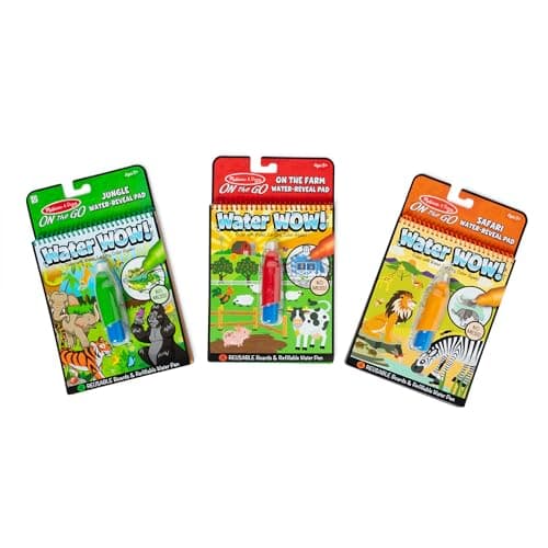 Melissa & Doug On The Go Water Wow! Mess Free Coloring Book, Reusable Water-Reveal Activity Pad, 3-Pack, Jungle, Safari, Farm, Travel Toys, Party...
