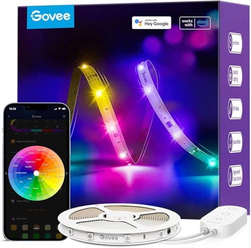 Bande lumineuse LED Govee RGBIC 16,4 pieds, lumières LED WiFi intelligentes fonctionnent avec Alexa et Google Assistant, bricolage segmenté, synchronisation de la musique, LED à changement de couleur...