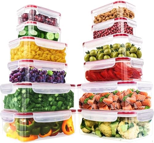 Ensemble de 24 récipients de stockage des aliments en plastique KICHLY - Récipients hermétiques transparents sans BPA avec couvercles anti-fuites pour...