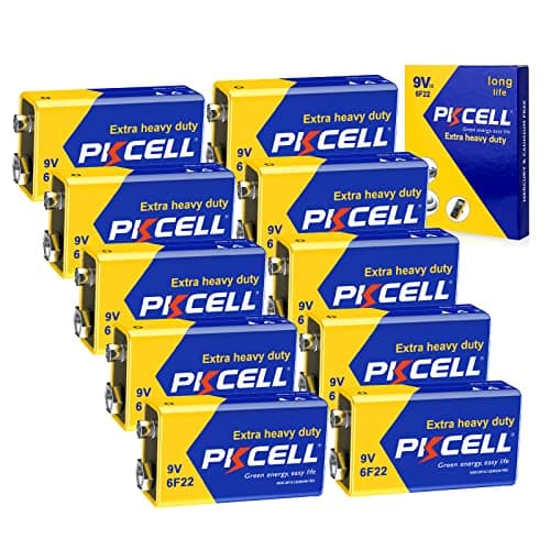 PKCELL Piles 9 V10-Pack, Piles 9 Volts Carbone Zinc, Pile 9 V pour détecteur de fumée, alarmes, pile carrée 6F22