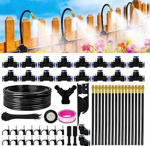 MYMULIKE 100 FT Drip Irrigation System with Brass Sprinklers