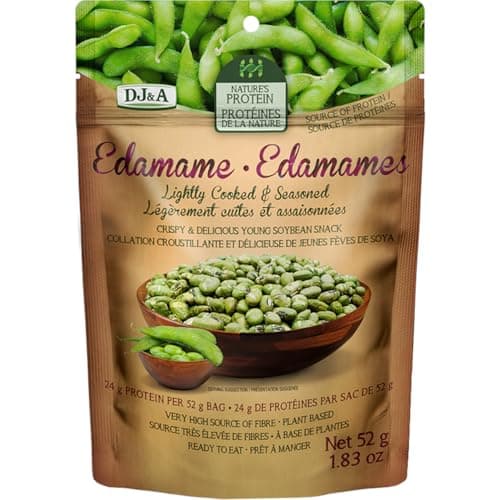 DJ&A Snacks Edamame entièrement naturels et sans OGM, légèrement cuits, riches en protéines, 52 g