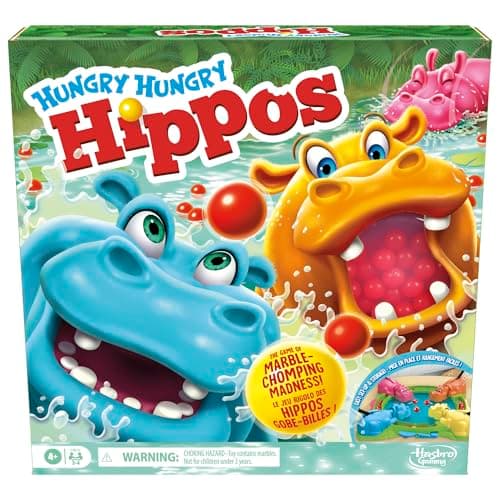 Jeu d'hippopotames affamés pour les enfants d'âge préscolaire | avec relance instantanée du marbre, installation et stockage faciles | 4 ans et plus | pour 2 à 4 joueurs | Jeux pour enfants...